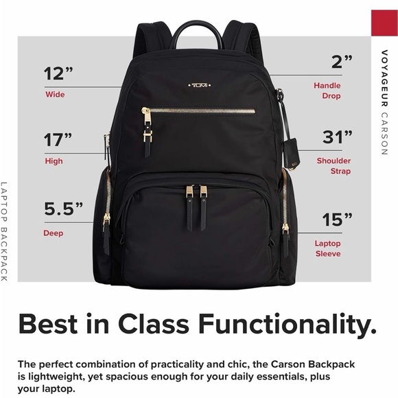 TUMI Voyageur Carson Laptop Backpack, Black with Gold Hardware - Picture 12 of 13